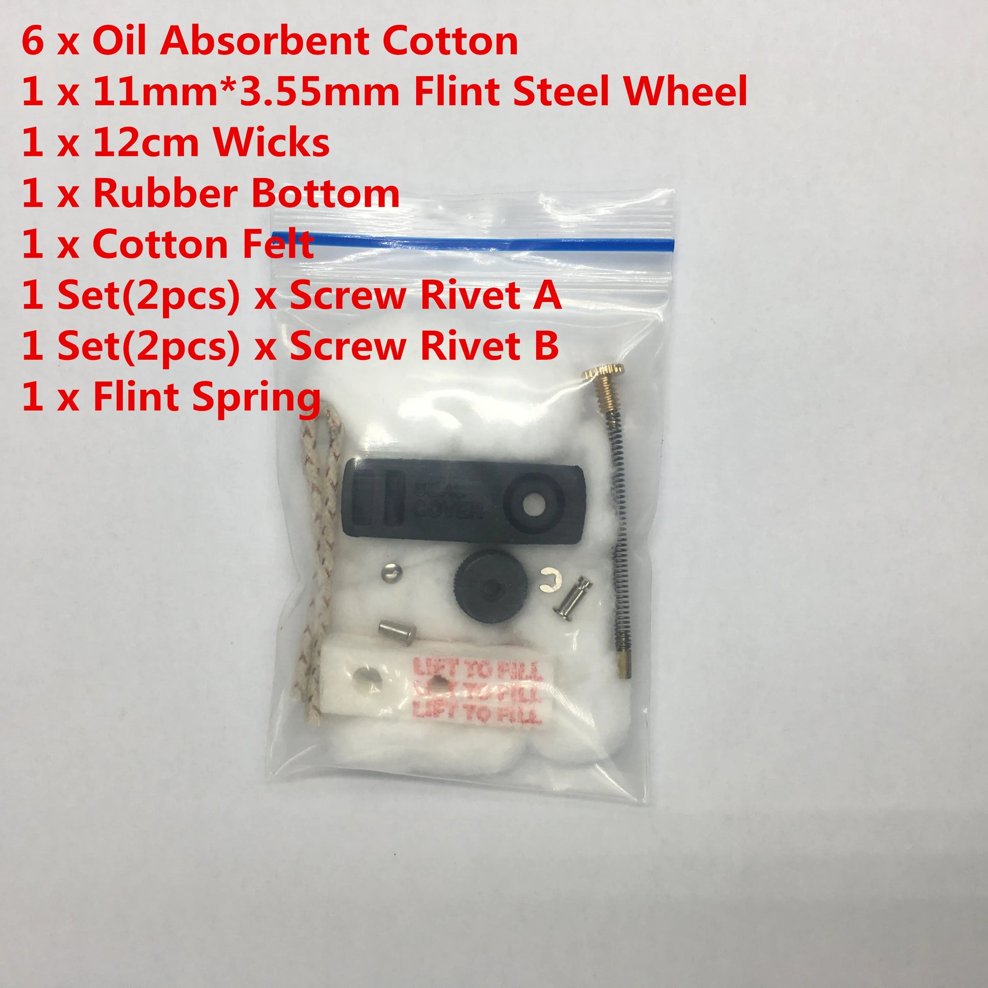 15Pcs/Set Complete Variety Universal Repair Replacement Wick Cotton Felt Steel Wheel Rivet Spring Kit for Zippo Kerosene Lighter