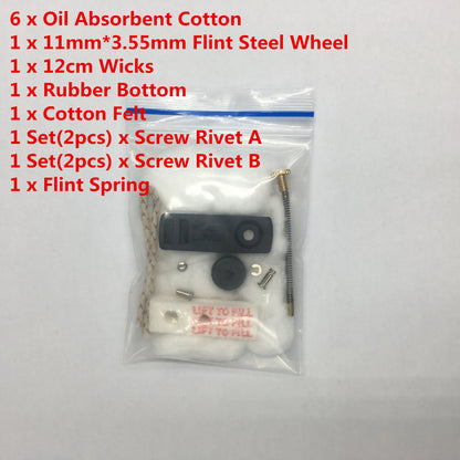 15Pcs/Set Complete Variety Universal Repair Replacement Wick Cotton Felt Steel Wheel Rivet Spring Kit for Zippo Kerosene Lighter