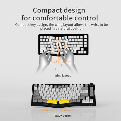 AKS075 Alice Three-Mode Mechanical Keyboard Game and Structure Ergonomic Keyboard + Custom Screen RGB DIY