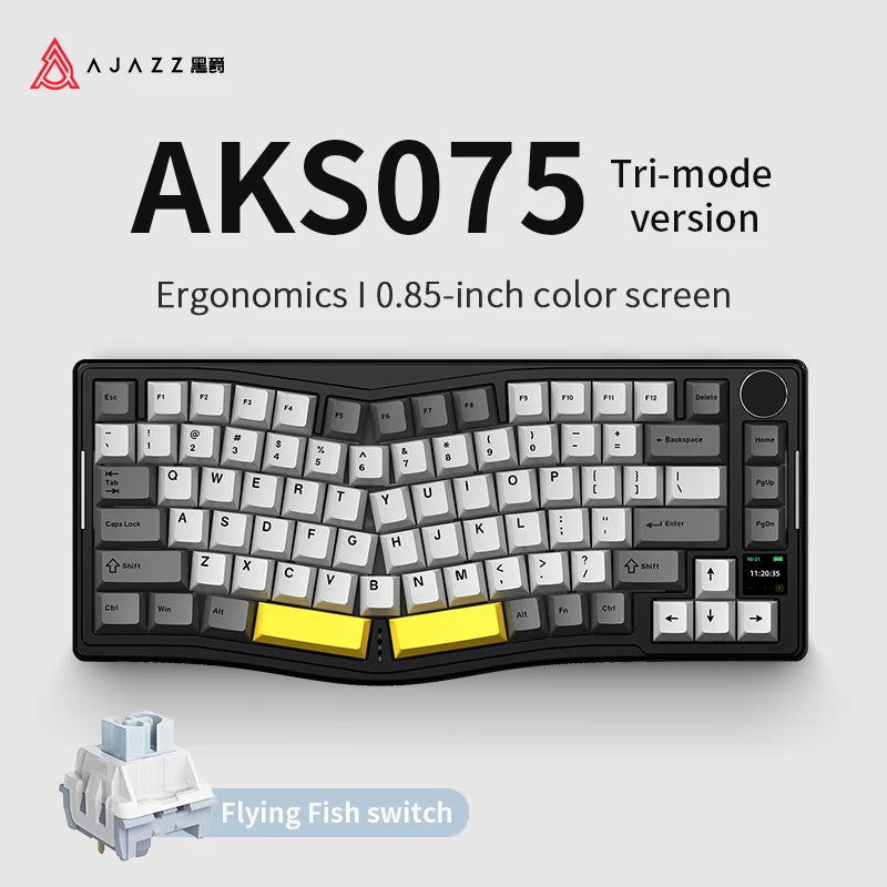 AKS075 Alice Three-Mode Mechanical Keyboard Game and Structure Ergonomic Keyboard + Custom Screen RGB DIY