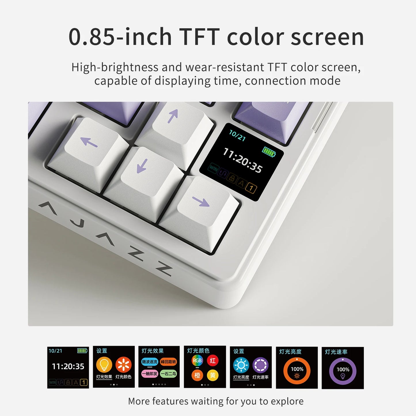 AKS075 Alice Three-Mode Mechanical Keyboard Game and Structure Ergonomic Keyboard + Custom Screen RGB DIY