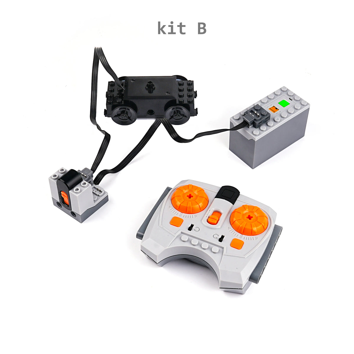 Train Track Motor Set with Power Functions: Battery Case, Infrared Remote Controller, and Receiver for MOC Building Blocks Compatible with LEGO