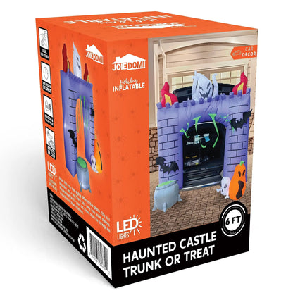 6-Foot Tall Inflatable Haunted Castle Decoration for Halloween with Ghost and Pumpkin Trunk or Treat Car Decorations Kit