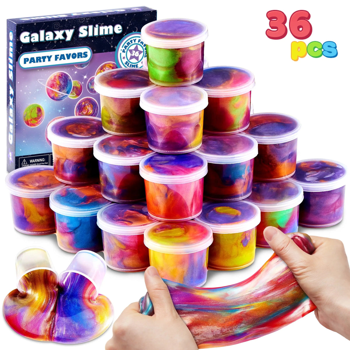 Joyfy 36-Piece Galaxy Slime Cup Party Favors - Stretchy, Non-Sticky, Safe for Classroom Rewards and Birthday Celebrations