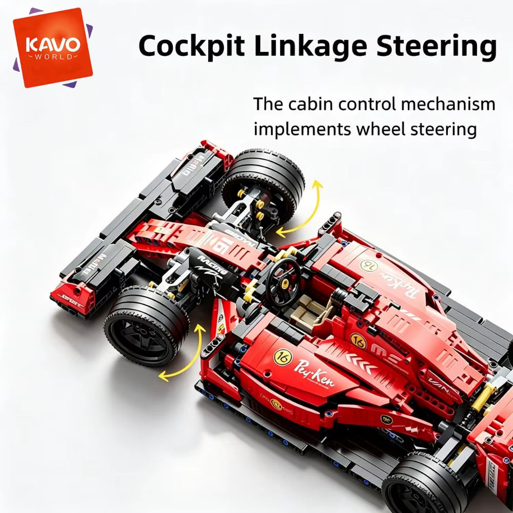 KAVOWORLD 1:10 Scale Large Sports Racing Car Building Blocks Set - 1137 Pieces MOC Formula DIY Assembly Model with Damping Suspension and Rotatable Tires, STEM Educational Toy for Desktop Display and Gift Giving for Friends and Family on Birthdays and Christmas