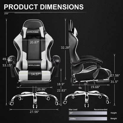Gaming Chair with Footrest, Lumbar Support, Adjustable Height, Swivel Seat, Headrest for Office or Gaming