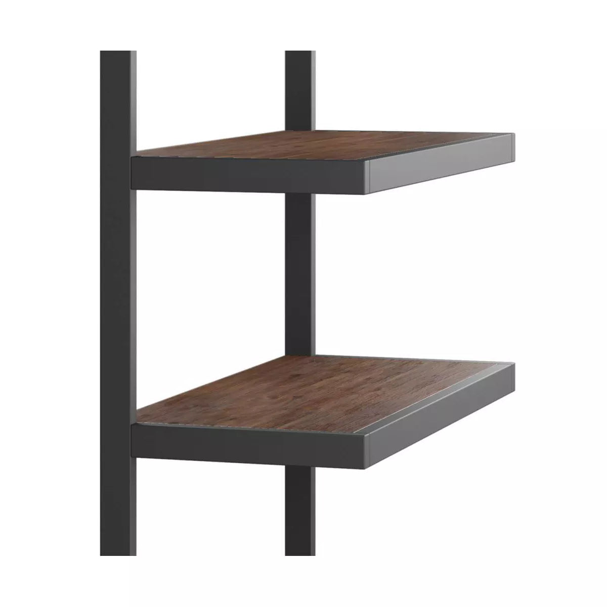 Cecilia 66" Bookcase in Distressed Charcoal Brown - Modern Industrial Design with 4 Fixed Shelves