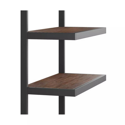 Cecilia 66" Bookcase in Distressed Charcoal Brown - Modern Industrial Design with 4 Fixed Shelves