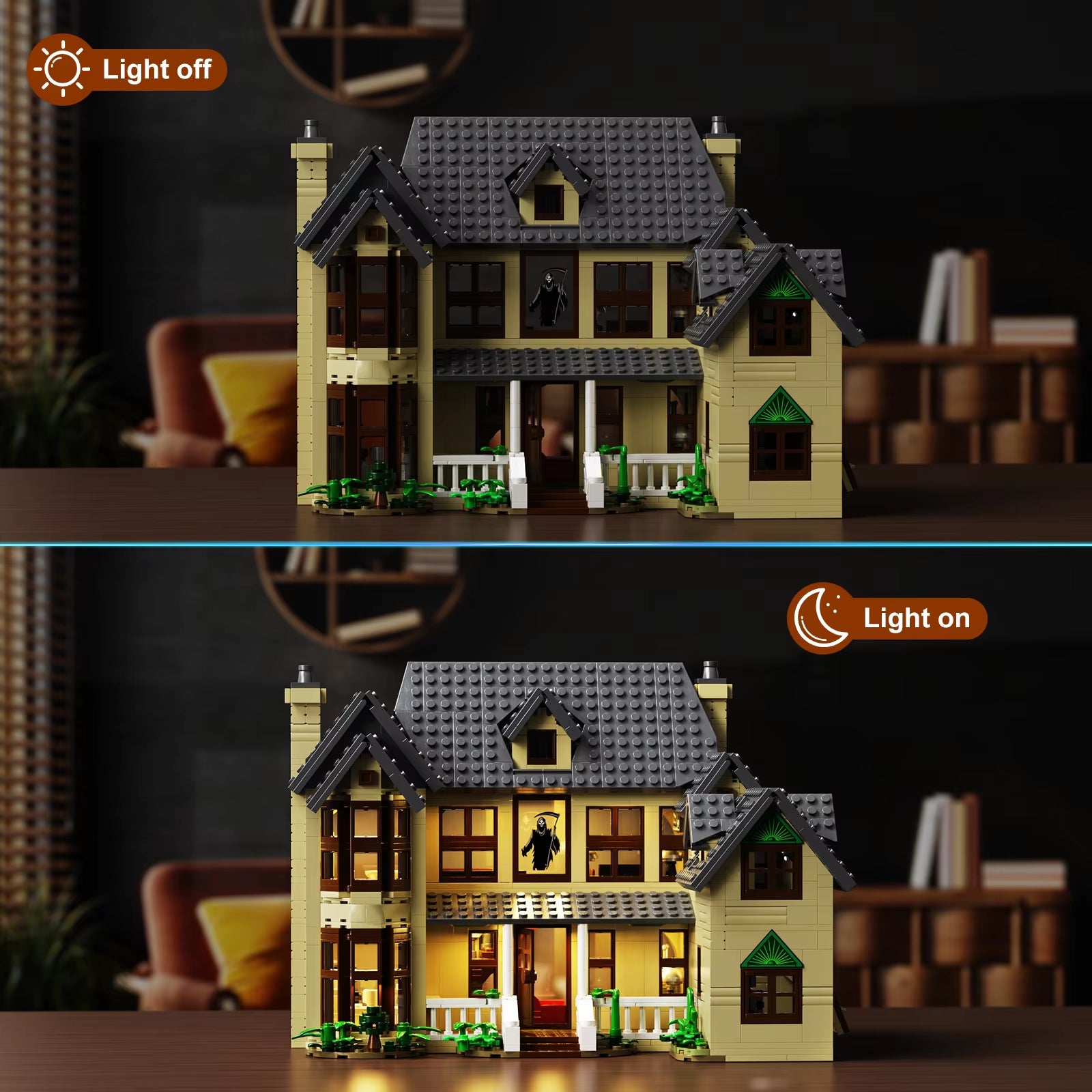 Scream Ghostface House House Building Blocks Set with LED Light,Halloween Decoration Gift for Adults Horror Film Fans(1275Pcs)