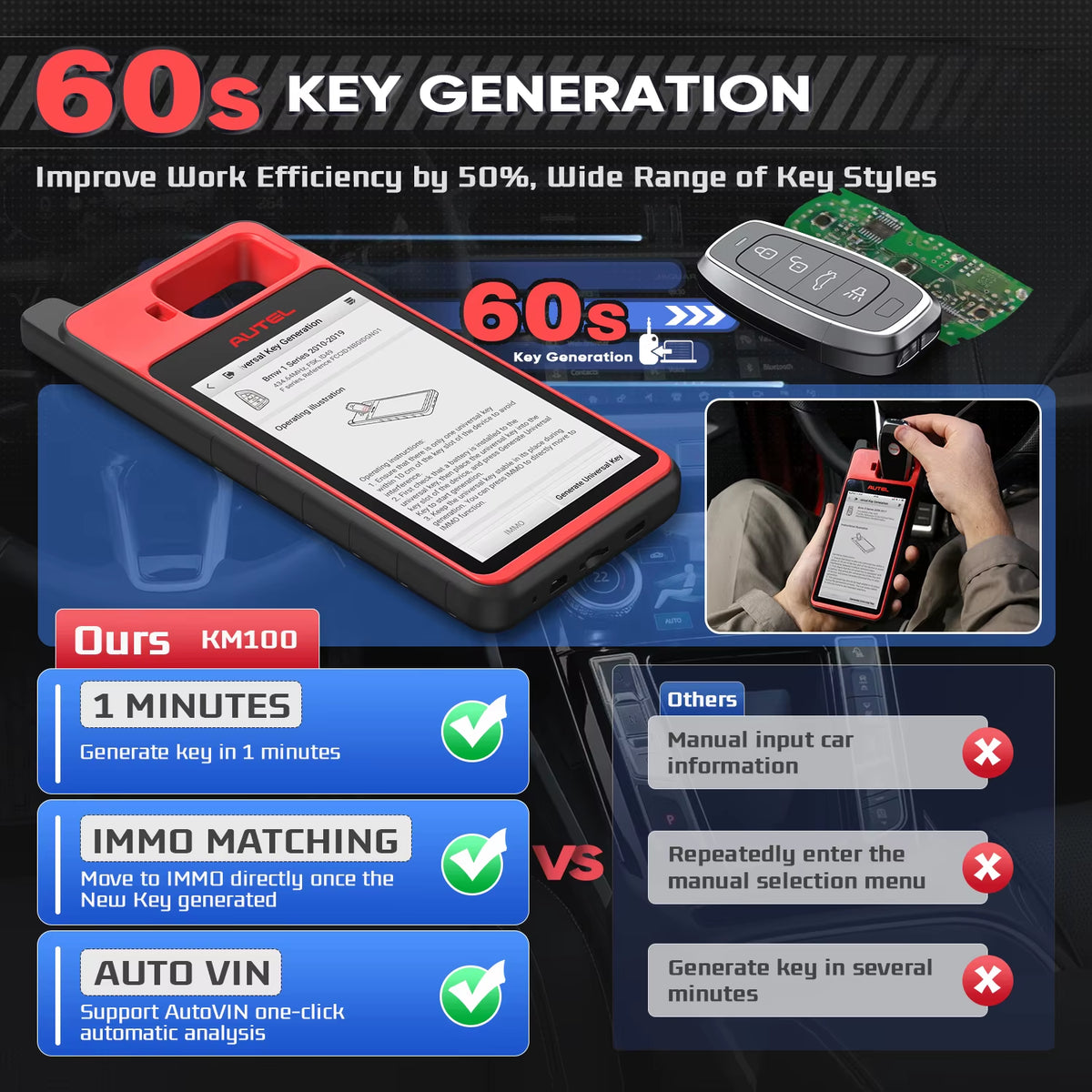 Autel MaxiIM KM100 KM100X Key Programming Tool with Lifetime Free IMMO and Key FOB Programming, OBD IMMO Key Learning, Compatible with IM508