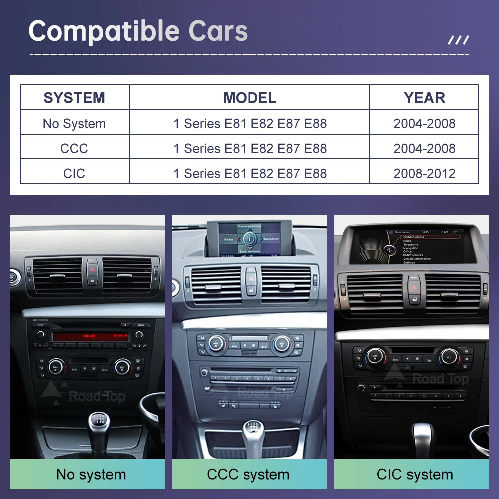 Wireless CarPlay and Android Auto Multimedia Display for BMW 1 Series E81 E82 E87 E88 with CCC and CIC Systems