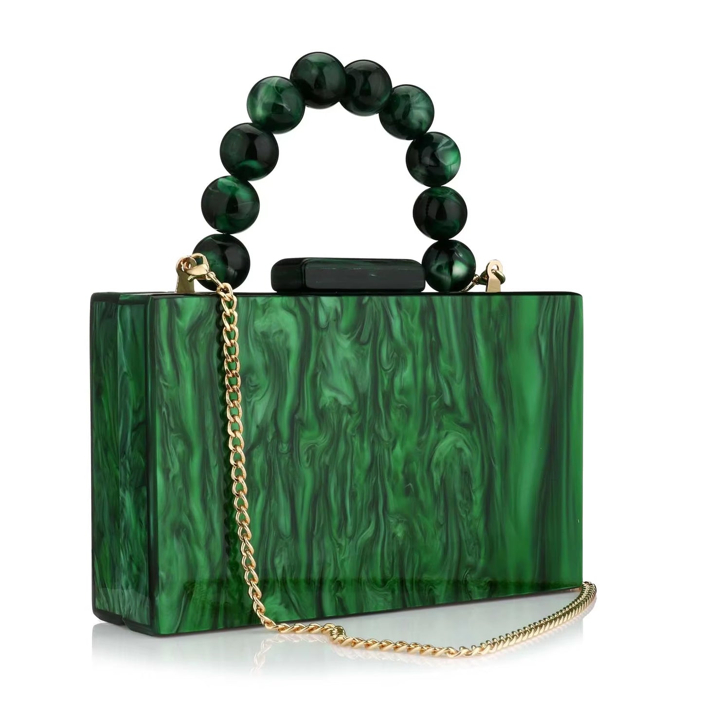 Women'S Wallet and Handbag Beach Flap Wedding Party Crossbody Bag Pearl Marble Dark Green Acrylic Pvc Evening Bag