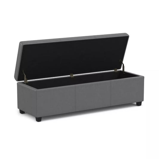 Extra Large Stone Gray Storage Ottoman Bench with Linen Upholstery and Hinged Lid, Accommodates Two Seats