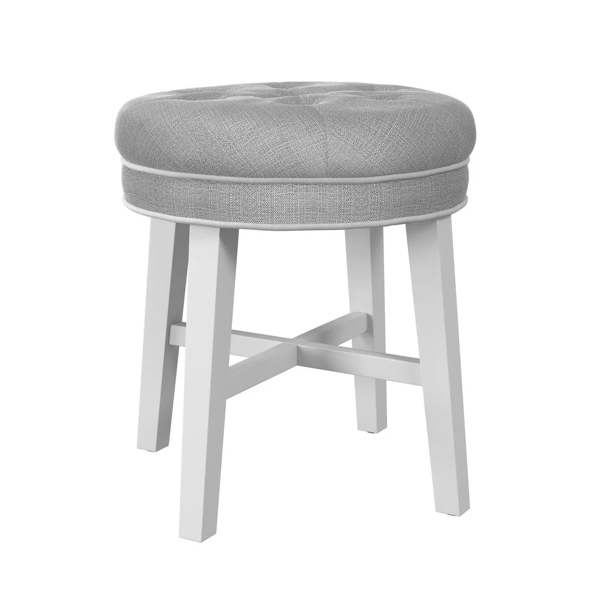 18" Sophia Tufted Backless Wood Vanity Stool - Linen Gray