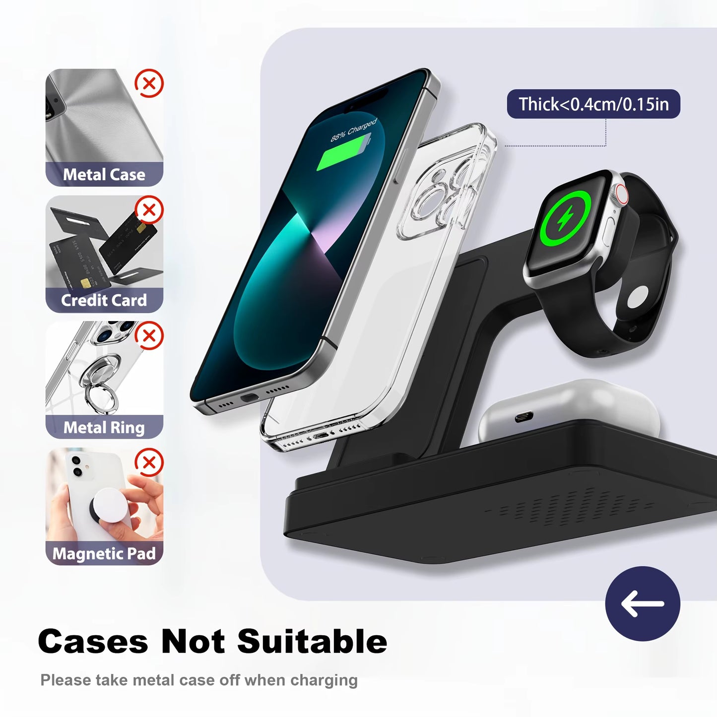 3 in 1 Magnetic Wireless Charger Stand 15W Fast Charging Dock Station Multiple Devices for Iphone 15 14 13 8 Apple Watch Airpods