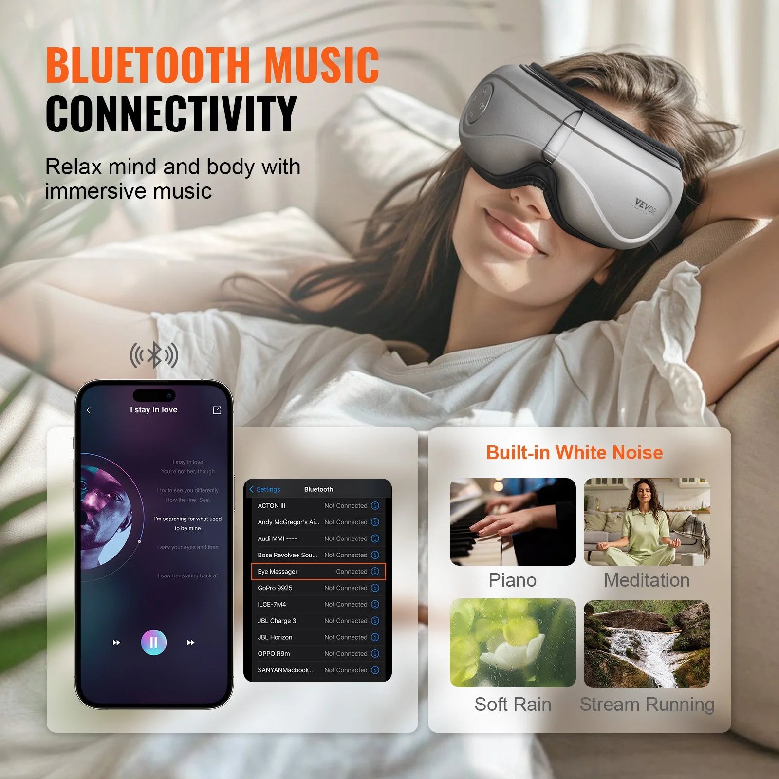 Heated Eye Massager Eye Care Device 5 Modes Bluetooth Music 180¡Ã Foldable