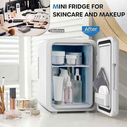 Mini Fridge for Bedroom 4L/6 Can Skincare Fridge AC/DC Portable Compact Small Refrigerator for Office Dorm Car Desk for Skin Care Makeup Cosmetic