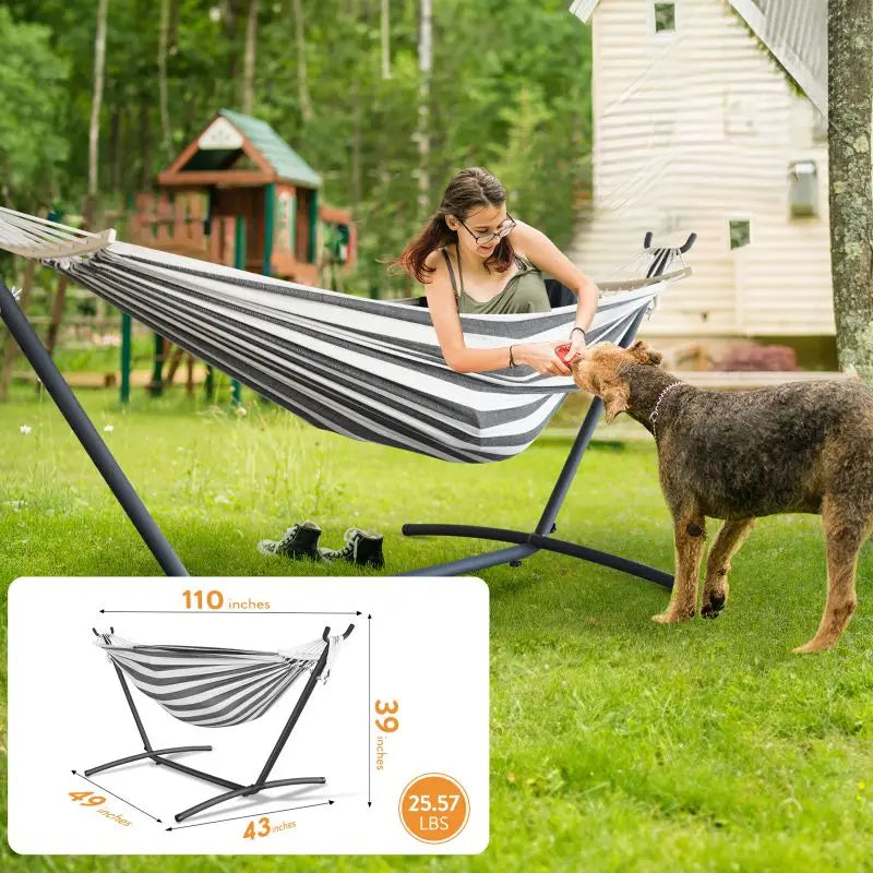 Gyroor Adjustable Hammock Stand - 600 lb Capacity Stylish Hammock Bed with Storage Bag for Outdoor Relaxation