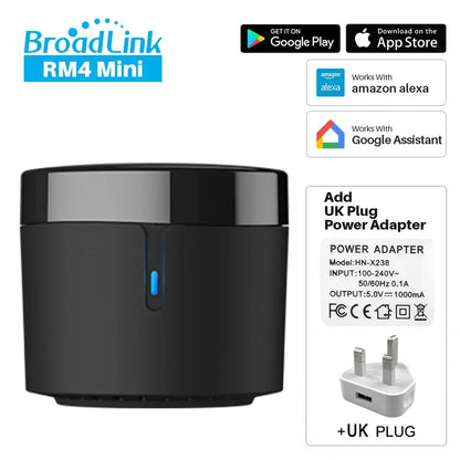 Broadlink RM4 Mini Smart Infrared Home Remote Control Aleax Voice Control Compatible with Google Home & & Alexa Smart Home HUB
