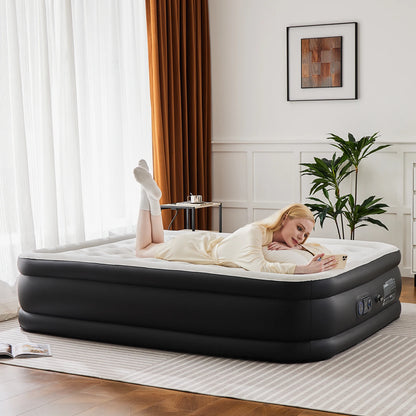 JHK Queen Twin Size Double Height Air Mattress with Non-Slip Bottom - 660 lbs Weight Capacity for Home or Camping Use