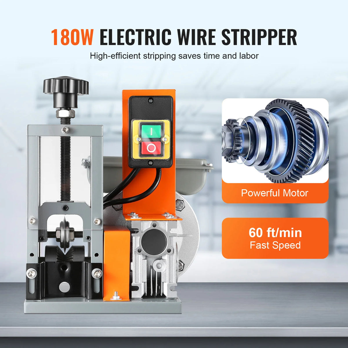Succebuy Electric Wire Stripping Machine - 1.5-25mm Cable Stripper, 180W, 60Ft/Min, 3 Feeding Holes for Scrap Copper Recycling