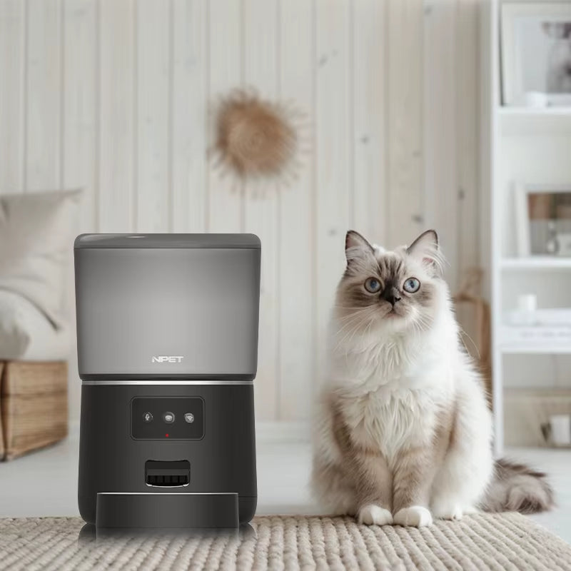 NPET 4L Automatic Smart Pet Feeder for Cats Dogs Multiple Pets with Stainless Steel Bowl Customize Healthy Food 1-9 Portions