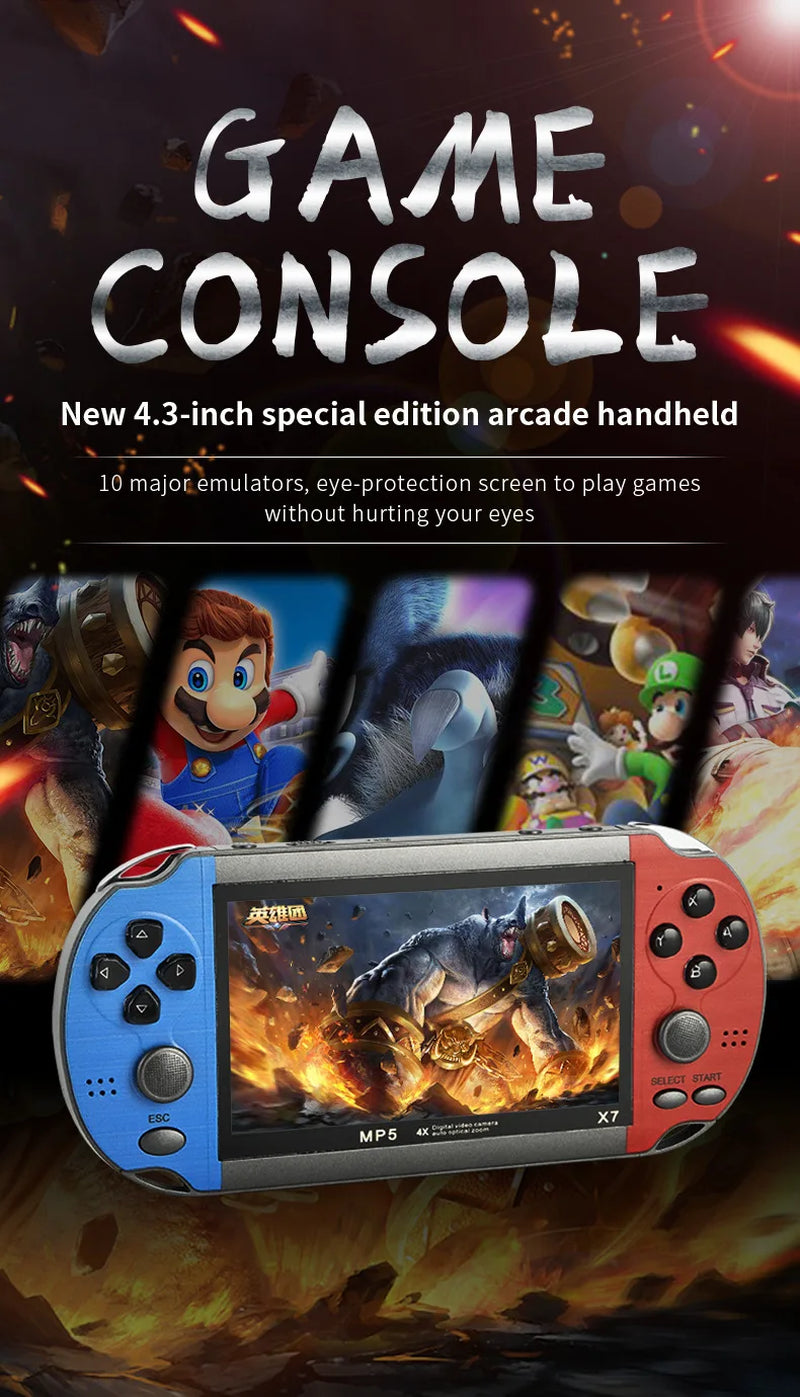 X7 Handheld Game Console 4.3 Inch Handheld High Definition Screen with Clear Video Built in Many Arcade Games Retro Games