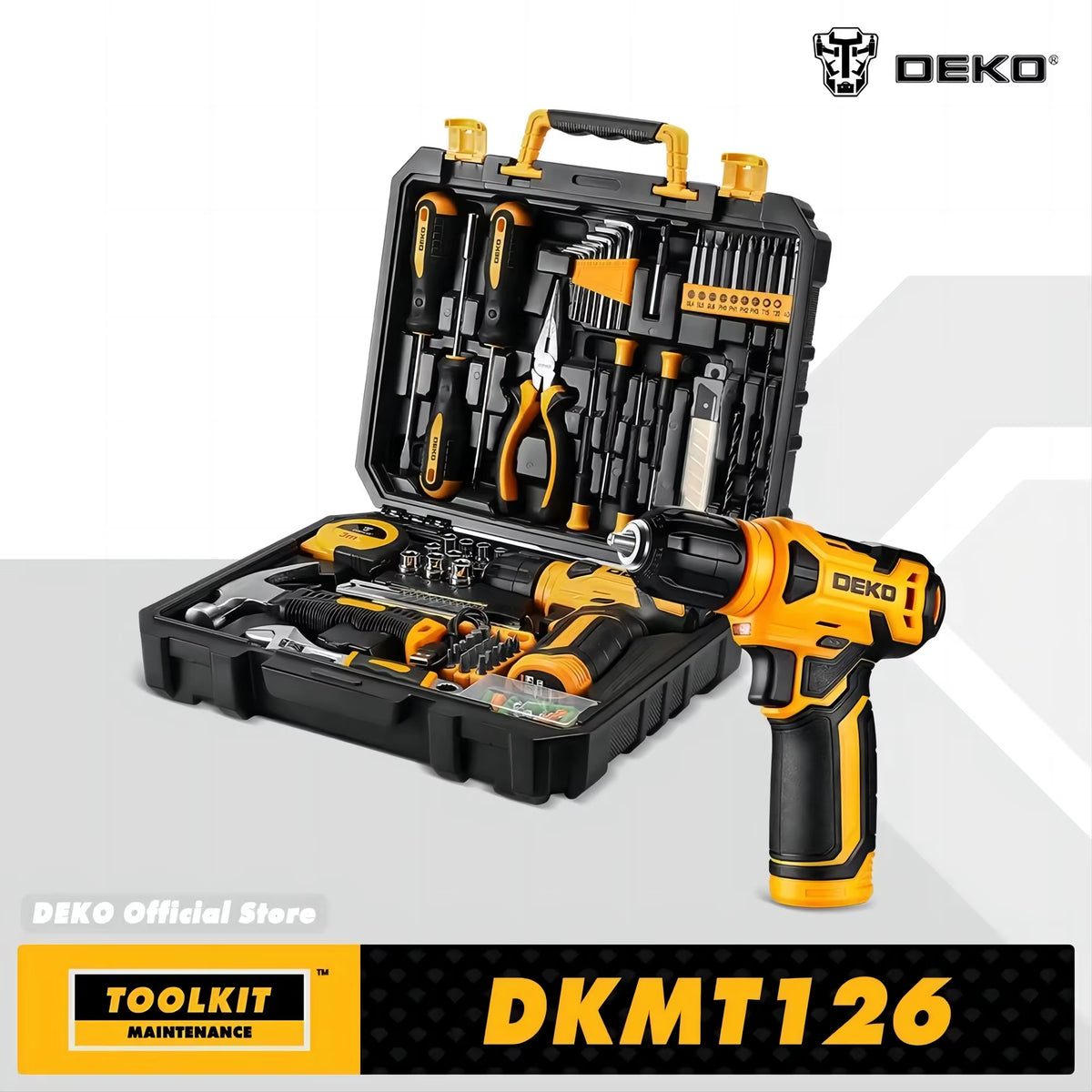 126Pcs Power Tool Combo Kits with 8V Cordless Drill,10Mm 3/8'' Keyless Chuck,Professional Home Household DIY Hand Tool Kits