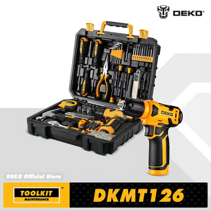 126Pcs Power Tool Combo Kits with 8V Cordless Drill,10Mm 3/8'' Keyless Chuck,Professional Home Household DIY Hand Tool Kits