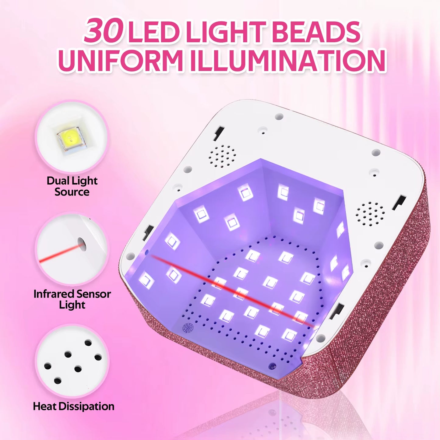 Rechargeable UV LED Nail Lamp 72W Cordless UV Light for Nails with Rhinestone Heart Shaped Manicure Pedicure Machine Nail Tools