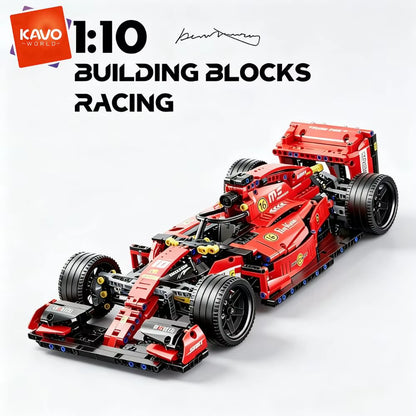 KAVOWORLD 1:10 Scale Large Sports Racing Car Building Blocks Set - 1137 Pieces MOC Formula DIY Assembly Model with Damping Suspension and Rotatable Tires, STEM Educational Toy for Desktop Display and Gift Giving for Friends and Family on Birthdays and Christmas