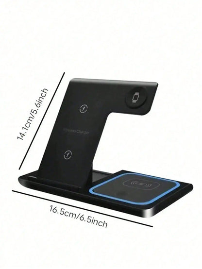 3-in-1 Wireless Charging Station with Mobile Phone Holder and LED Indicator for iPhone 17/16/15/14/13/12 Pro Max, Apple Watch Series 10/9/8/7/6/5, and AirPods 3/2 - Fast Charging Dock