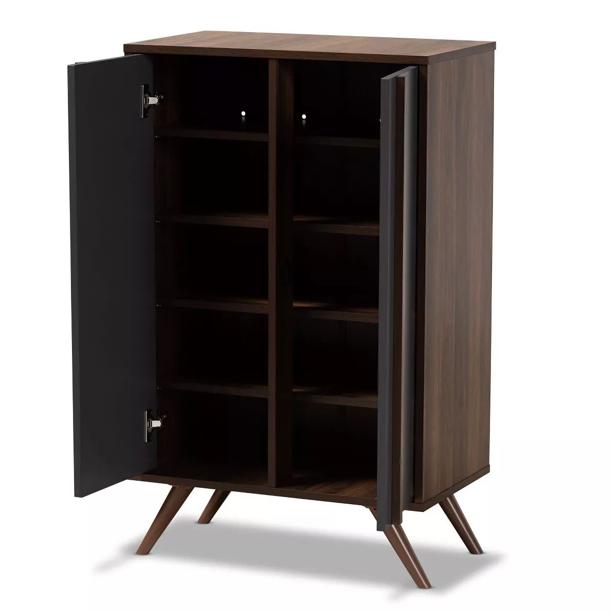 2 Door Naoki Two-Tone Wood Shoe Cabinet Gray/Walnut - Storage for Entryway, Holds 15 Pairs
