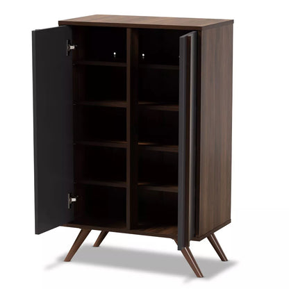 2 Door Naoki Two-Tone Wood Shoe Cabinet Gray/Walnut - Storage for Entryway, Holds 15 Pairs