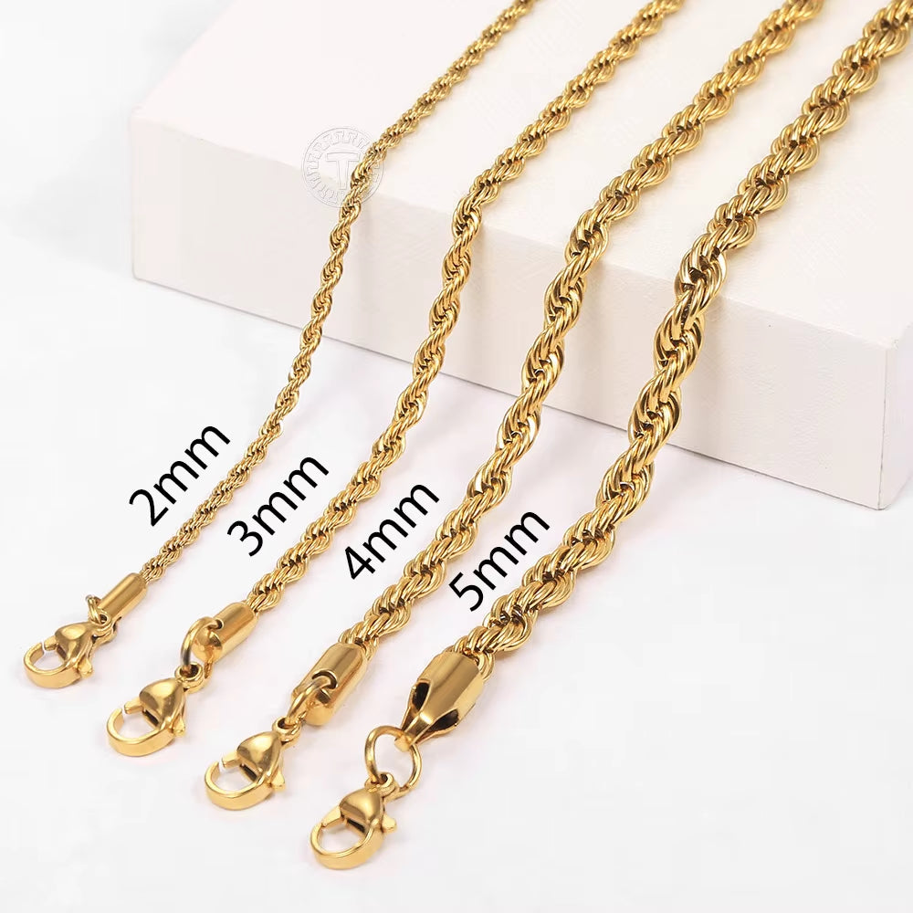 2/3/4/5Mm Stainless Steel Twisted Rope Chain Bracelets for Women Men Fashion Punk Bangle Length Adjustable 18Cm+5Cm