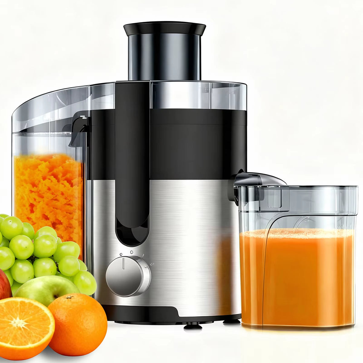 Professional High-Speed Juicer with 3-Inch Wide Mouth, Metal Body, 3-Speed Settings, Easy Cleaning, Detachable Design, High Juice Yield, and Adjustable Spout for Efficient Fruit and Vegetable Juicing