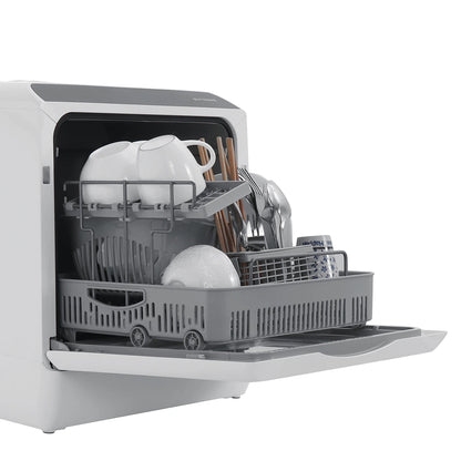 Blitzhome BH-CDW1 Smart Portable Countertop Dishwasher US Plug with APP Control, 4-6 Sets Big Capacity, Dual Water Inlet Modes, 360°Spraying, 75°High Temperature, Five Cleaning Modes, Drying Function