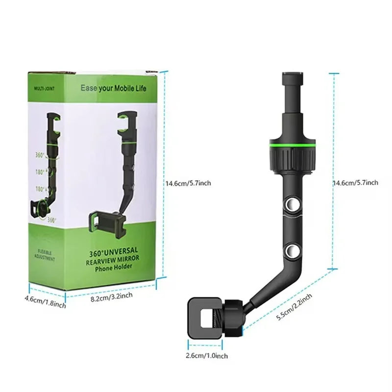 360° Rotatable and Retractable Multifunctional Car Phone Mount for Rearview Mirror