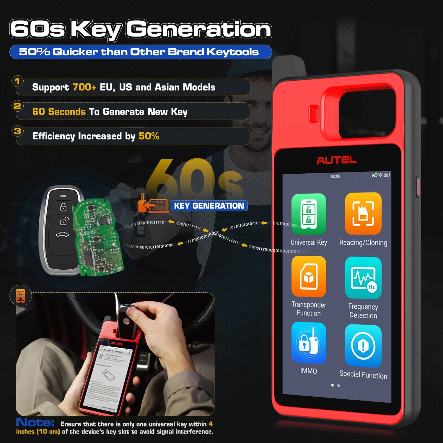 Autel Maxiim KM100 Key Fob Programmer Immobilizer Tool Key Creation IMMO Learning Chip Read Cloning Frequency