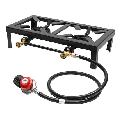 8000W Portable Double Burner Outdoor Gas Stove Propane Cooker with Adjustable 0-10Psi Regulator Hose for Patio Camping, BBQ