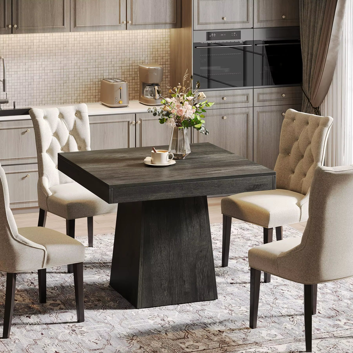 Tribesigns 31.5-Inch Square Dining Table for Four with Sturdy Pedestal Base, Ideal for Small Kitchens and Farmhouse Dining Rooms