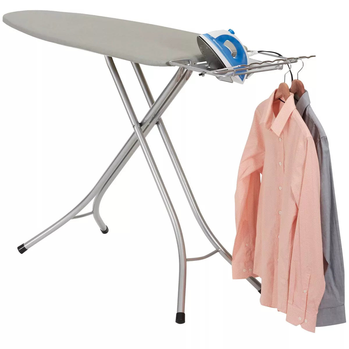 Wide Top Ironing Board with Silver Frame and Silicone-Coated Cotton Cover, Collapsible Design, 49" x 18