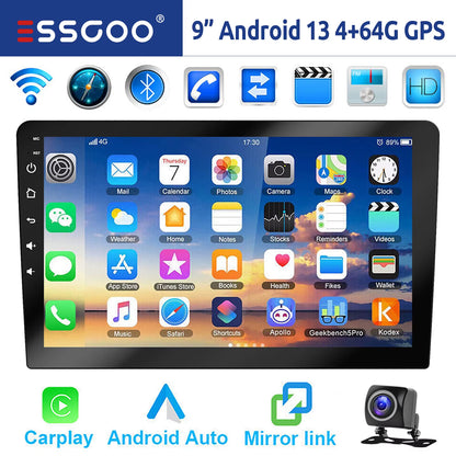 ESSGOO 7"/9"/10“ 2 DIN Android 14 4+64G Car Stereo Carplay Android Auto GPS Navi Bluetooth FM RDS Radio WIFI Touchscreen Chatgpt