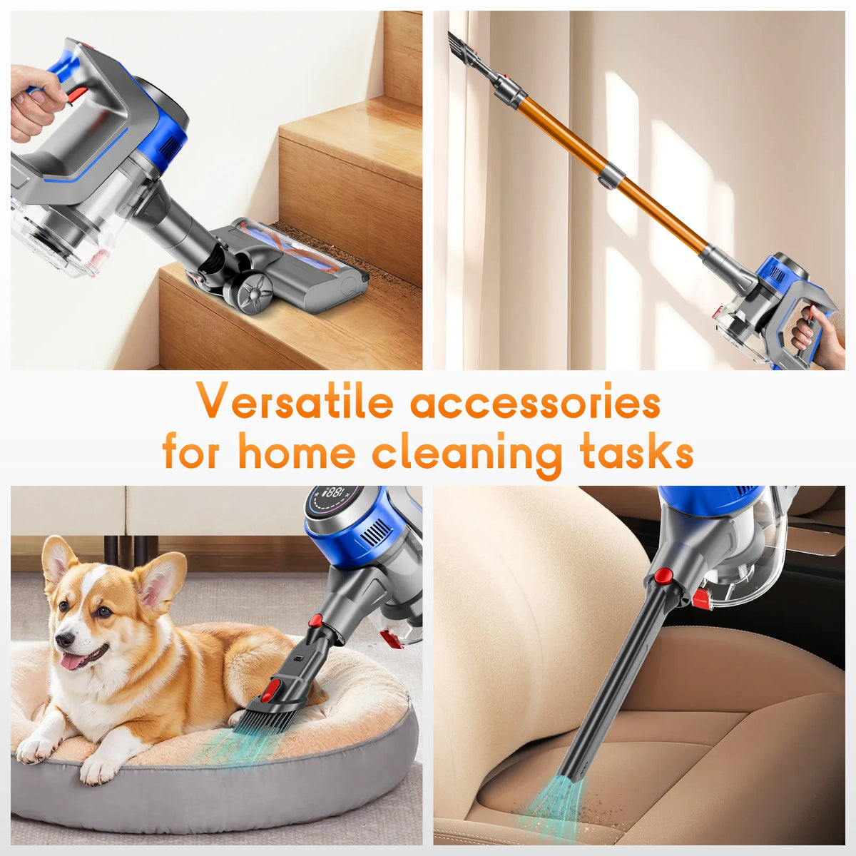 Honki 78KPA Cordless Vacuum Cleaner - High-Power Handheld Device with LED, Strong Suction for Wet and Dry Cleaning, Ideal for Pet Hair and Carpets