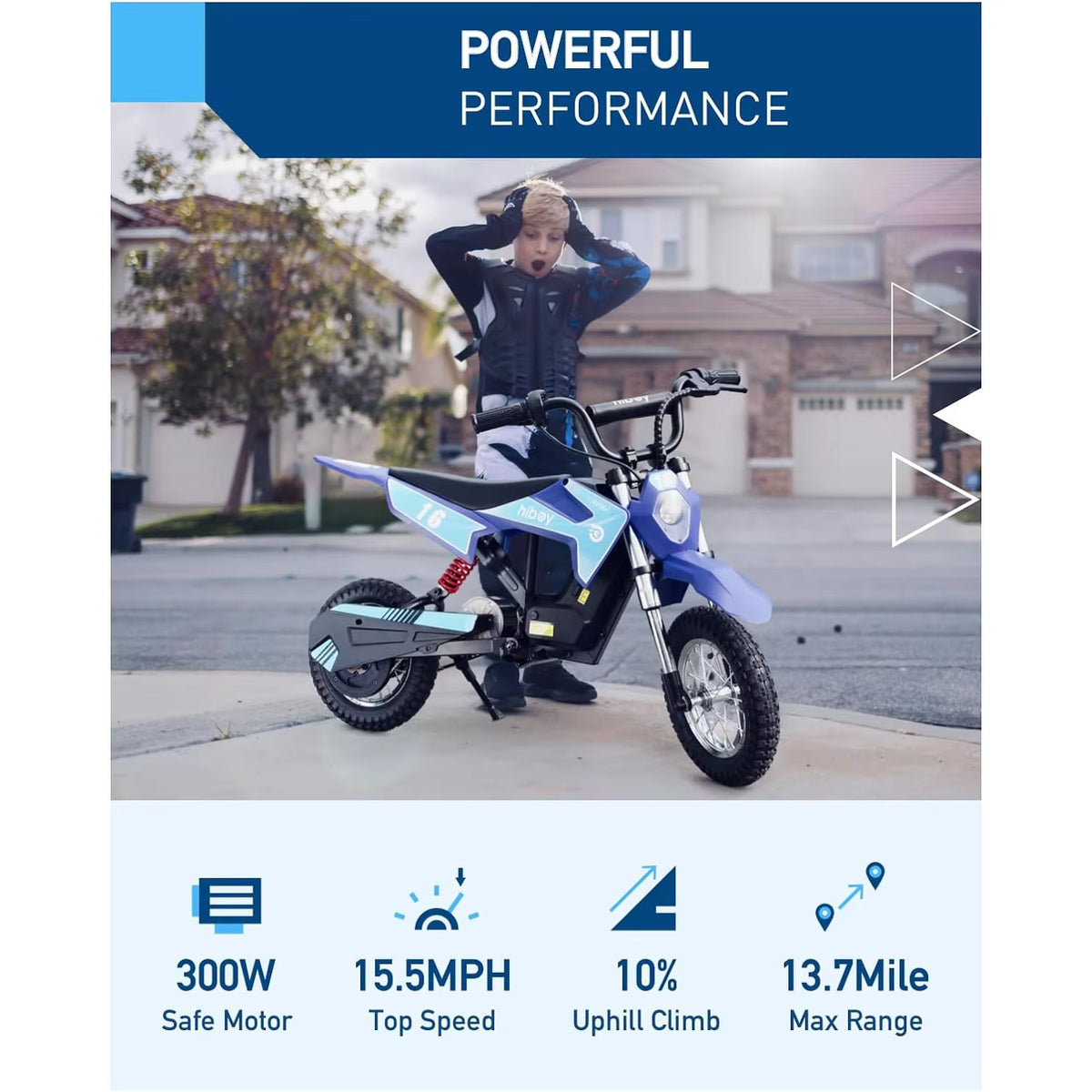 Hiboy 36V 300W Electric Motorcycle - Maximum Speed of 15.5 MPH and 13.7 Miles Range, 3-Speed Modes Electric Dirt Bike for Children Ages 3-10