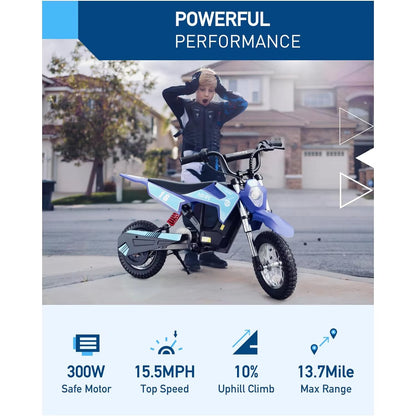 Hiboy 36V 300W Electric Motorcycle - Maximum Speed of 15.5 MPH and 13.7 Miles Range, 3-Speed Modes Electric Dirt Bike for Children Ages 3-10