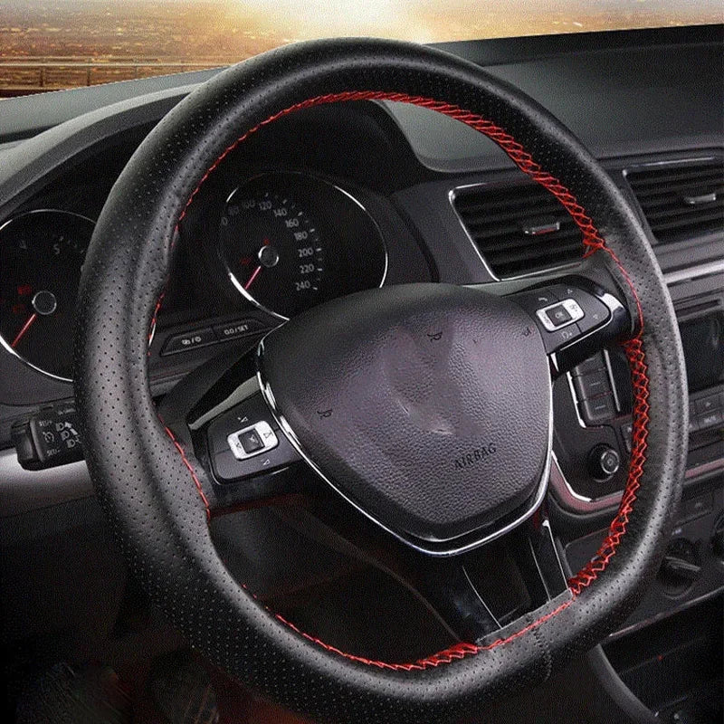 Premium Car Steering Wheel Cover Kit with Needles and Braided Thread - Two-Color DIY Soft Artificial Leather Auto Accessories