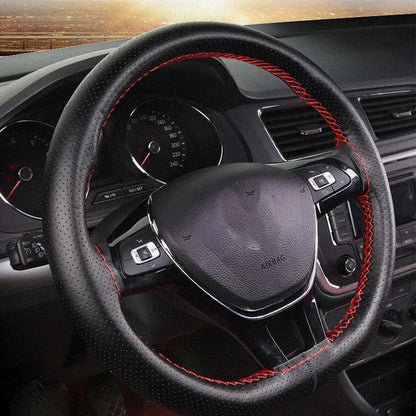 Premium Car Steering Wheel Cover Kit with Needles and Braided Thread - Two-Color DIY Soft Artificial Leather Auto Accessories