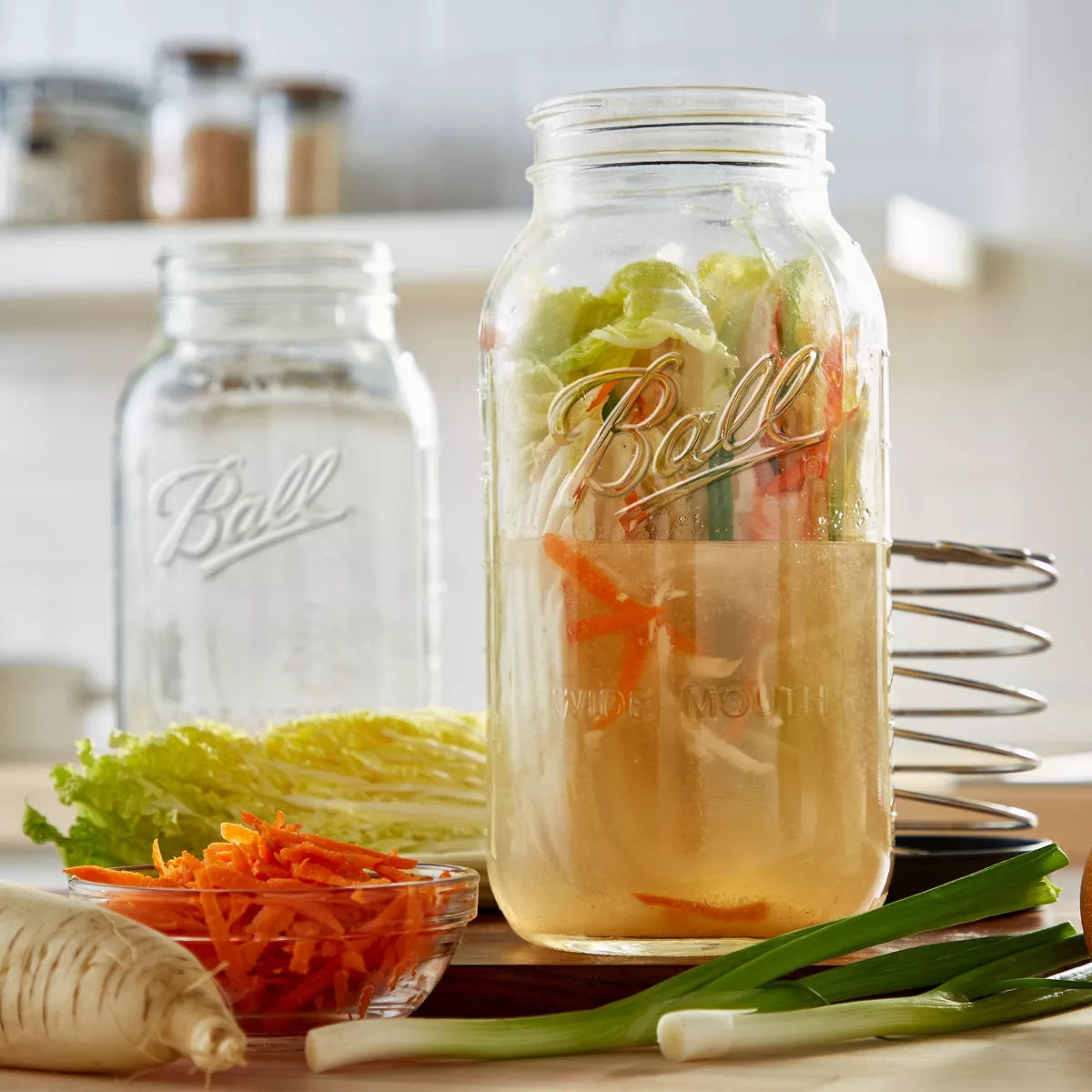64 oz Glass Wide Mouth Mason Jar Set (6-Pack) with Lid and Band - Clear Canning Jars, Dishwasher-Safe, 4" Neck Diameter
