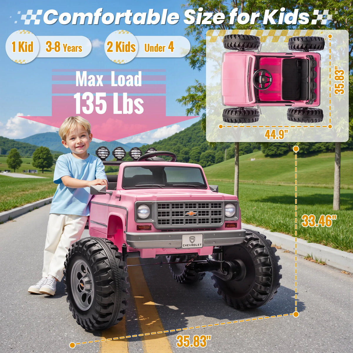 Licensed Chevrolet Cheyenne 24V Ride-On Car with Remote Control and Decorative Streamers - 4x200W Motor for Kids